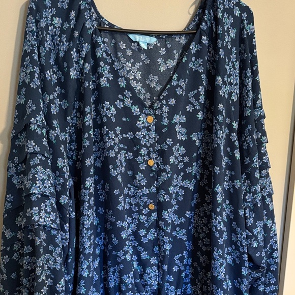 Draper James Navy Floral Blouse Body suit - Picture 3 of 6
